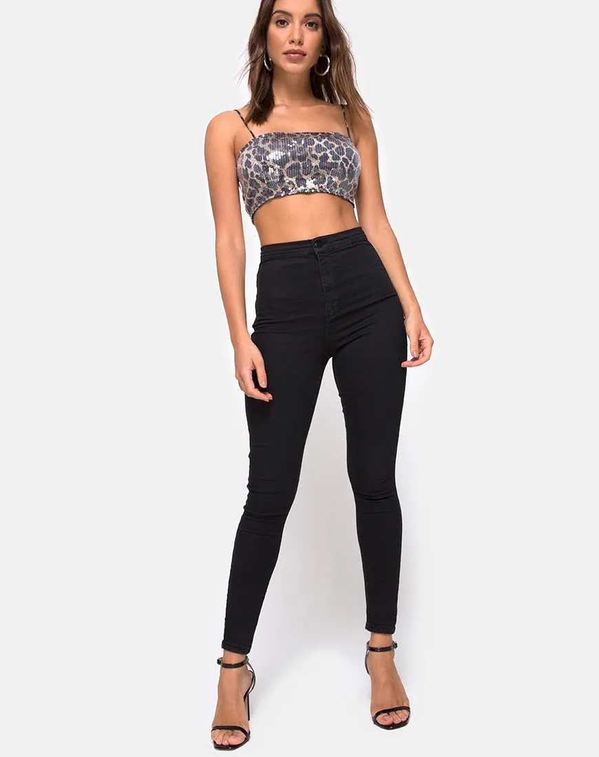 Kylie Crop Top in Leopard Clear Sequin