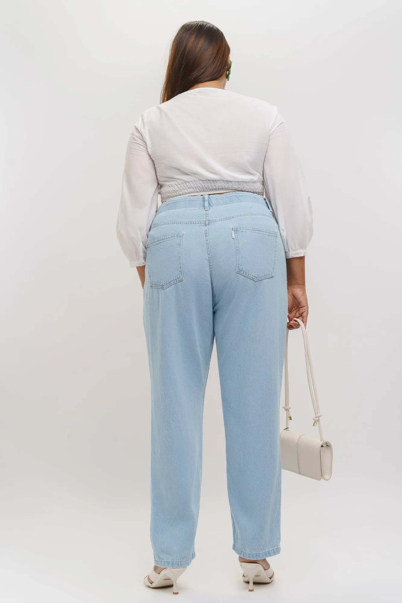 Light Elasticated Distress Mom Jeans