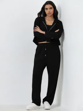 LOV Black Solid High-Rise Trousers