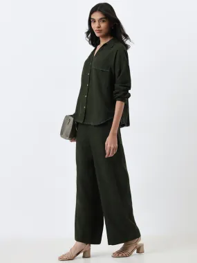 LOV Olive Solid High-Rise Trousers