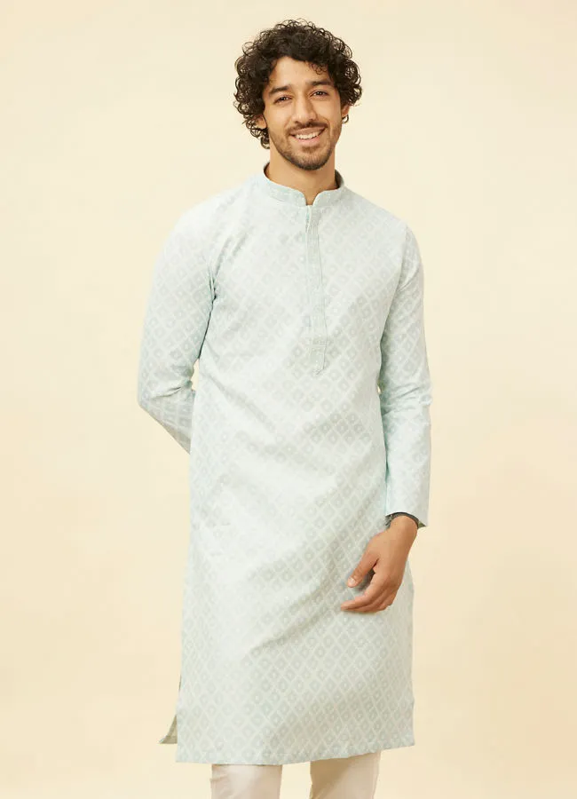 Manyawar Aquamarine Blue Grid Patterned Kurta Set