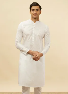 Manyawar Bright White Chevron Patterned Kurta Set