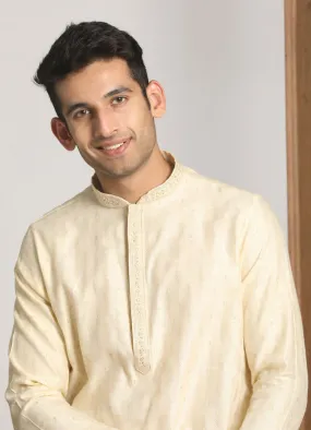 Manyawar Cream Self Design Occasion Wear Kurta Pajama