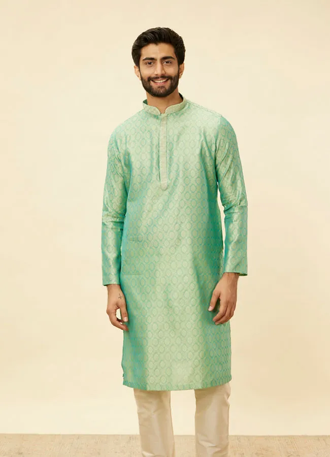 Manyawar Mint Green Shankh Motif Kurta Set