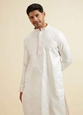 Manyawar Sea Shell White Jacquard Kurta Pajama