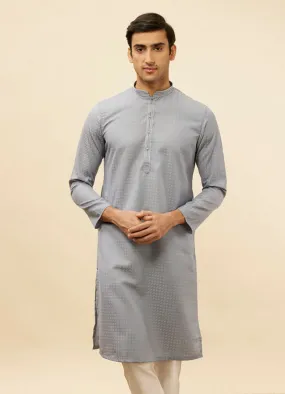 Manyawar Soft Blue Self Patterned Kurta Set