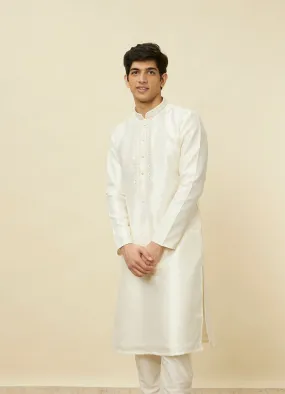 Manyawar Soft Cream Bandhgala Neckline Kurta Set