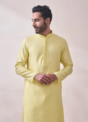 Manyawar Splashy Yellow Jacquard Kurta Set