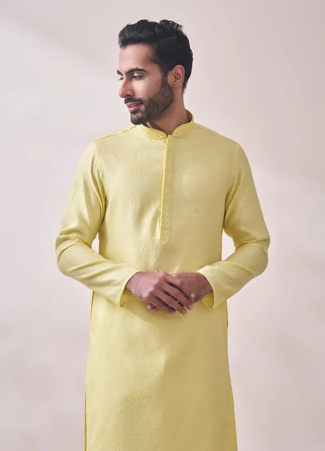 Manyawar Splashy Yellow Jacquard Kurta Set