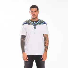 MARCELO BURLON T-SHIRT ICON WINGS CHECK WHITE BLUE