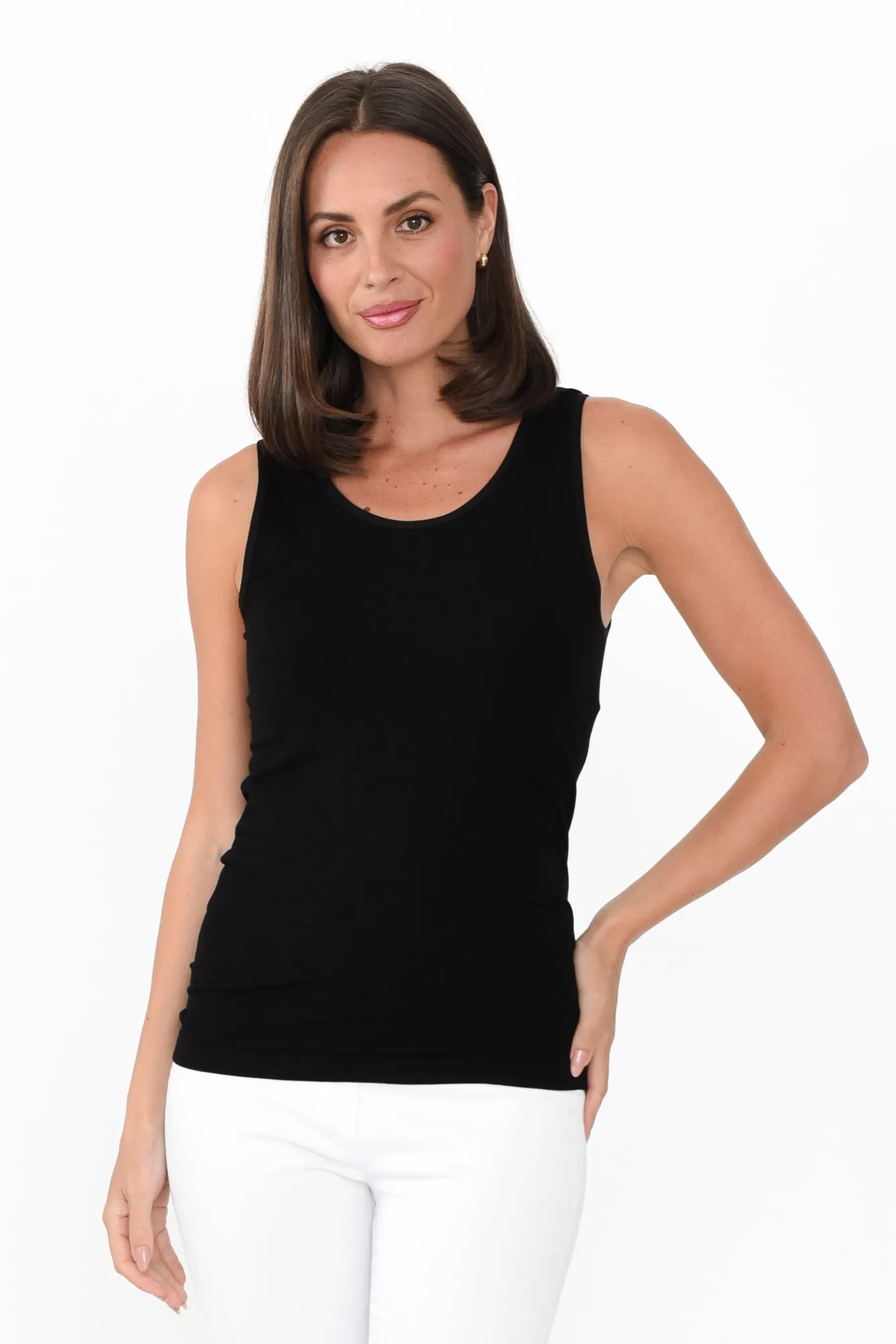 Maya Black Bamboo Scoop Singlet