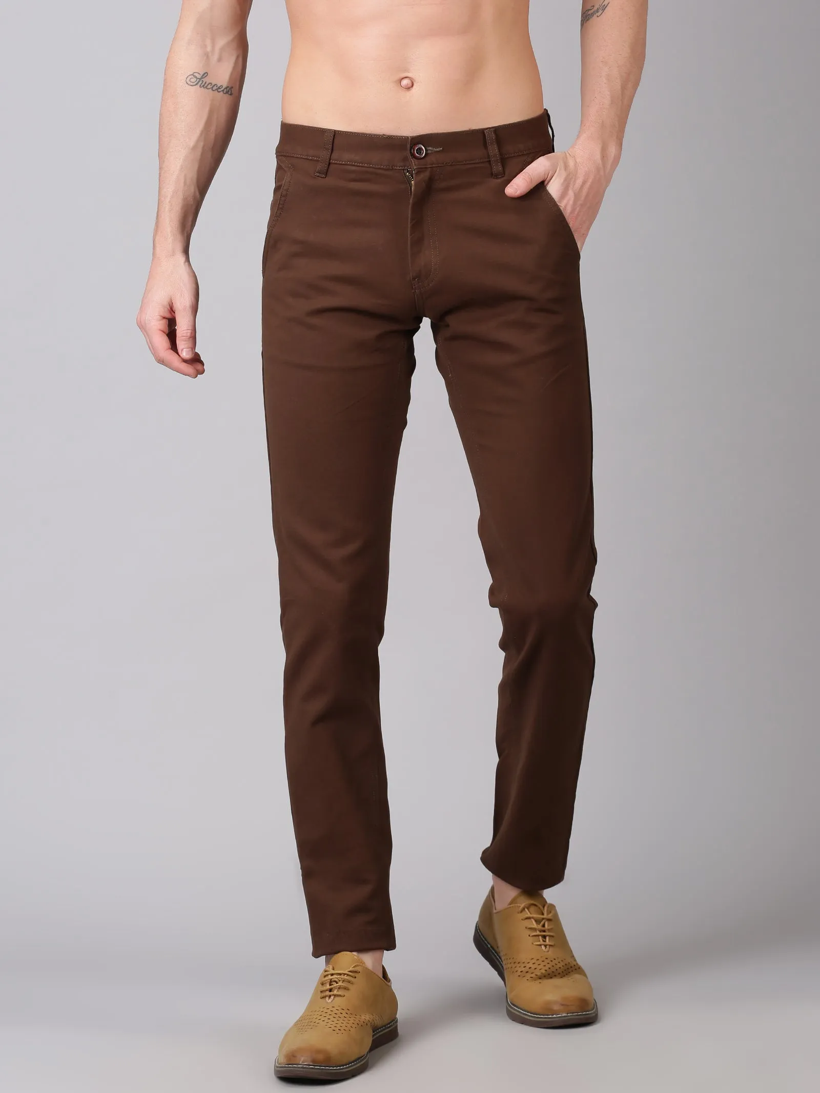 MEN MOCHA BROWN SOLID SLIM FIT TROUSER