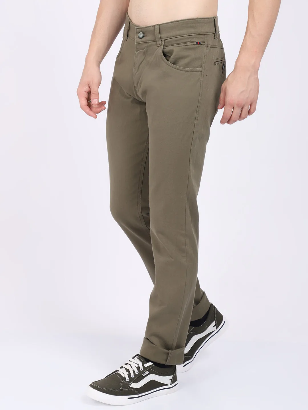 Men's Casual Flat front Olive Green  Trousers