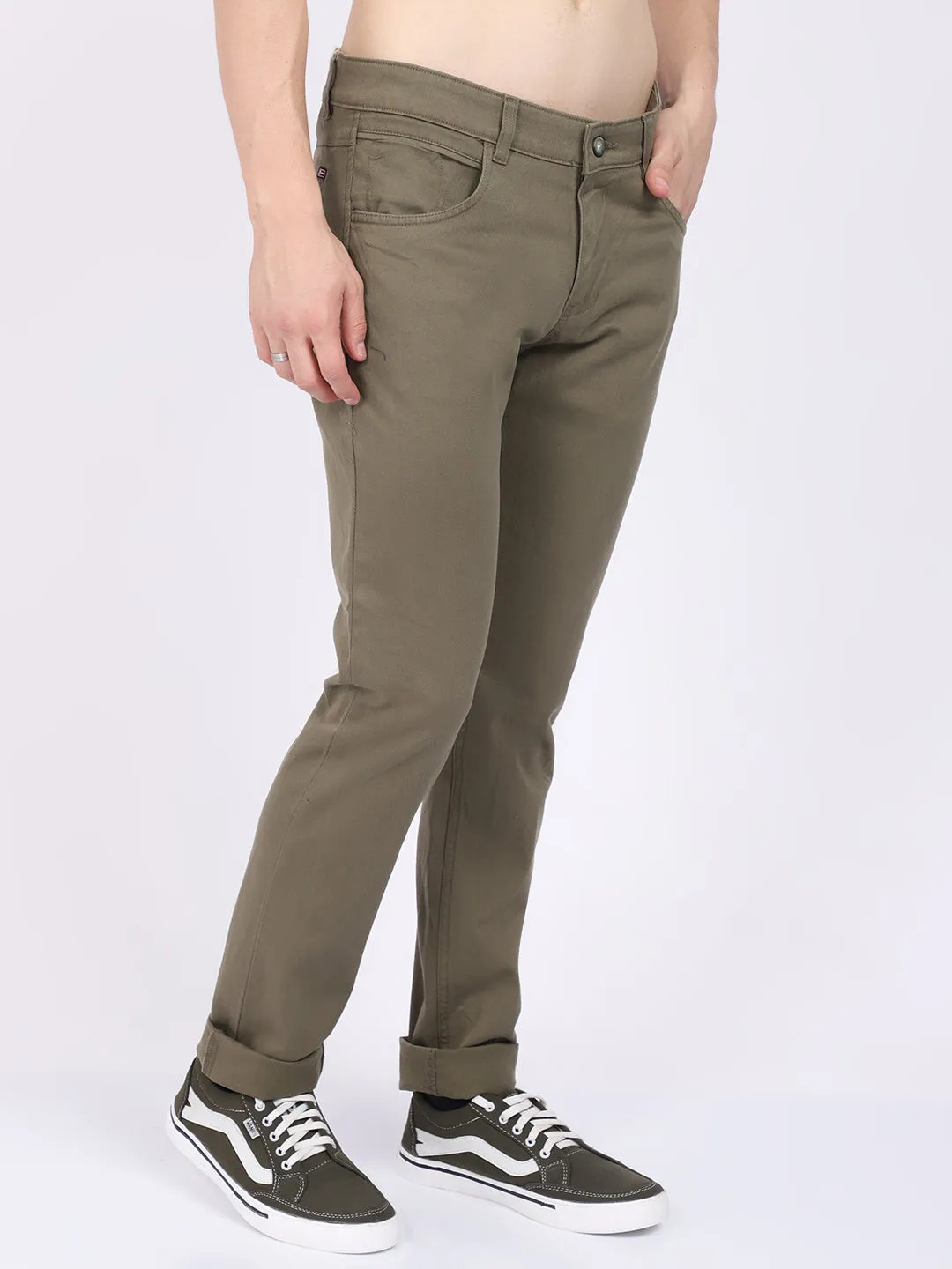 Men's Casual Flat front Olive Green  Trousers