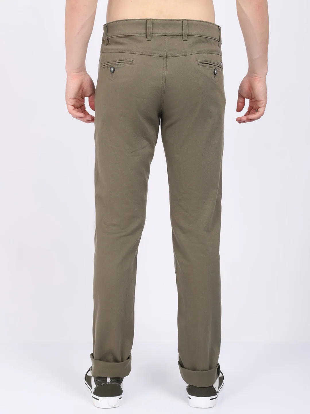 Men's Casual Flat front Olive Green  Trousers