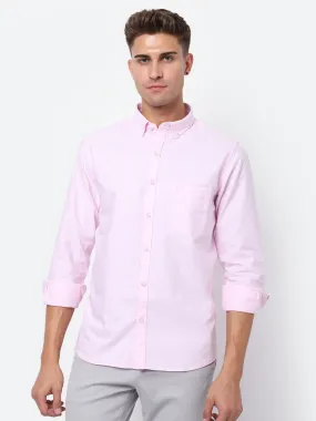 Men's Light Pink Casual Plain Full Sleeve Shirt