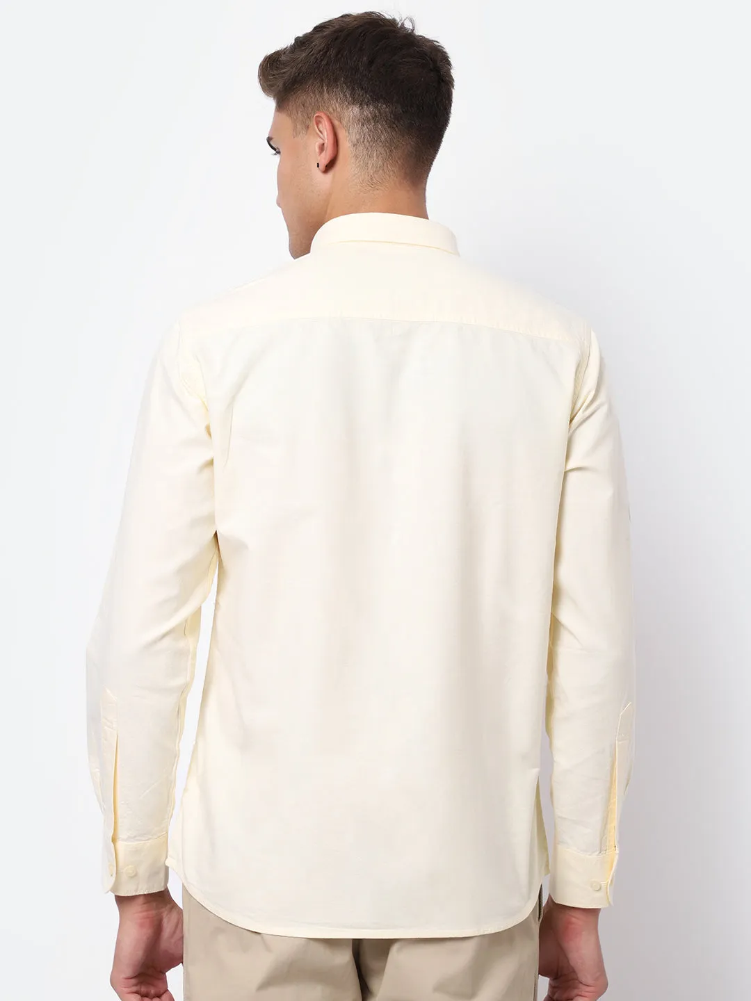 Men's Light Yellow Casual Plain Full Sleeve Shirt