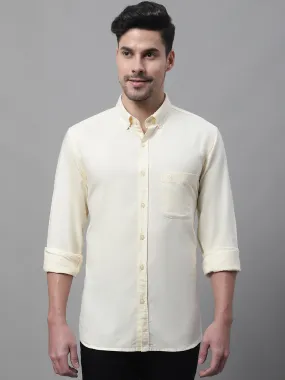 Men's Light Yellow Casual Plain Full Sleeve Shirt