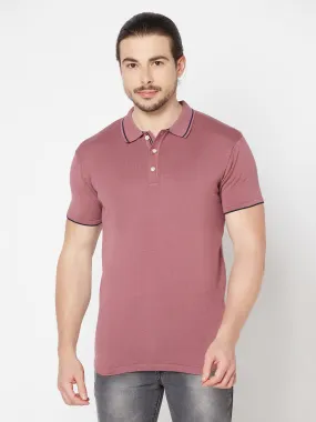 Men's Mauve  Polo neck Half Sleeve Flatknit T-Shirt