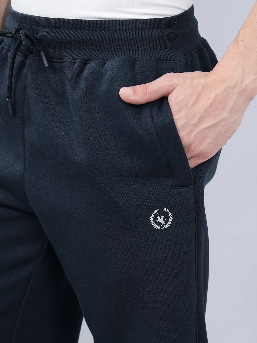 Men's Navy Blue Solid Winter Track Pant