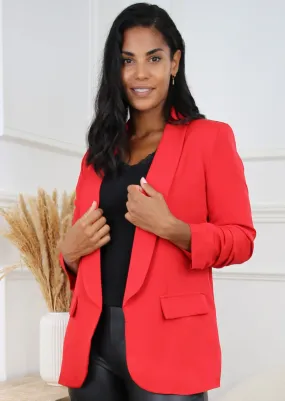 Merrill Red Gathered Sleeve Blazer