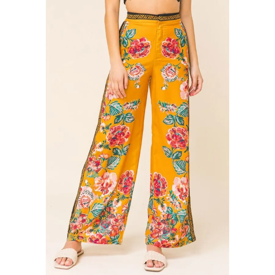 Mustard Floral Print Pants