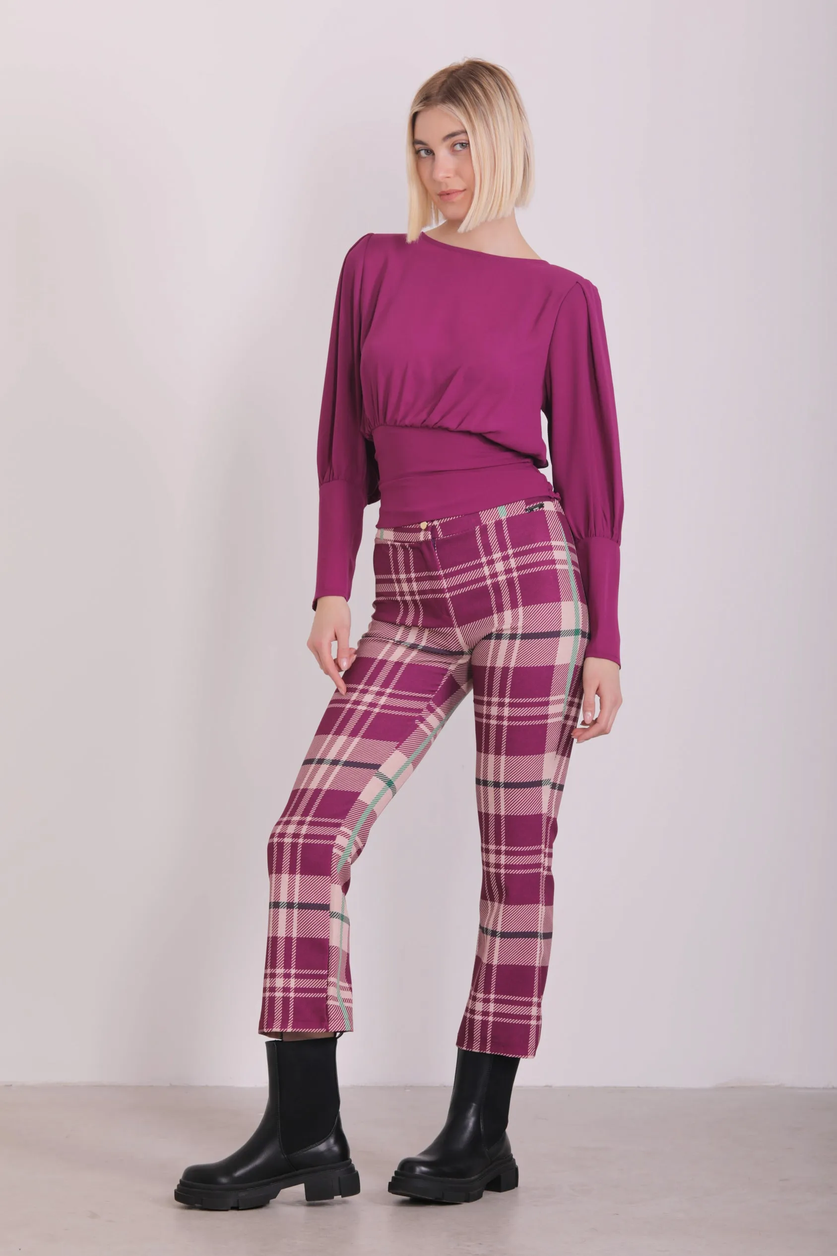 PANTALONE CROPPED FLARE FANTASIA CHECK