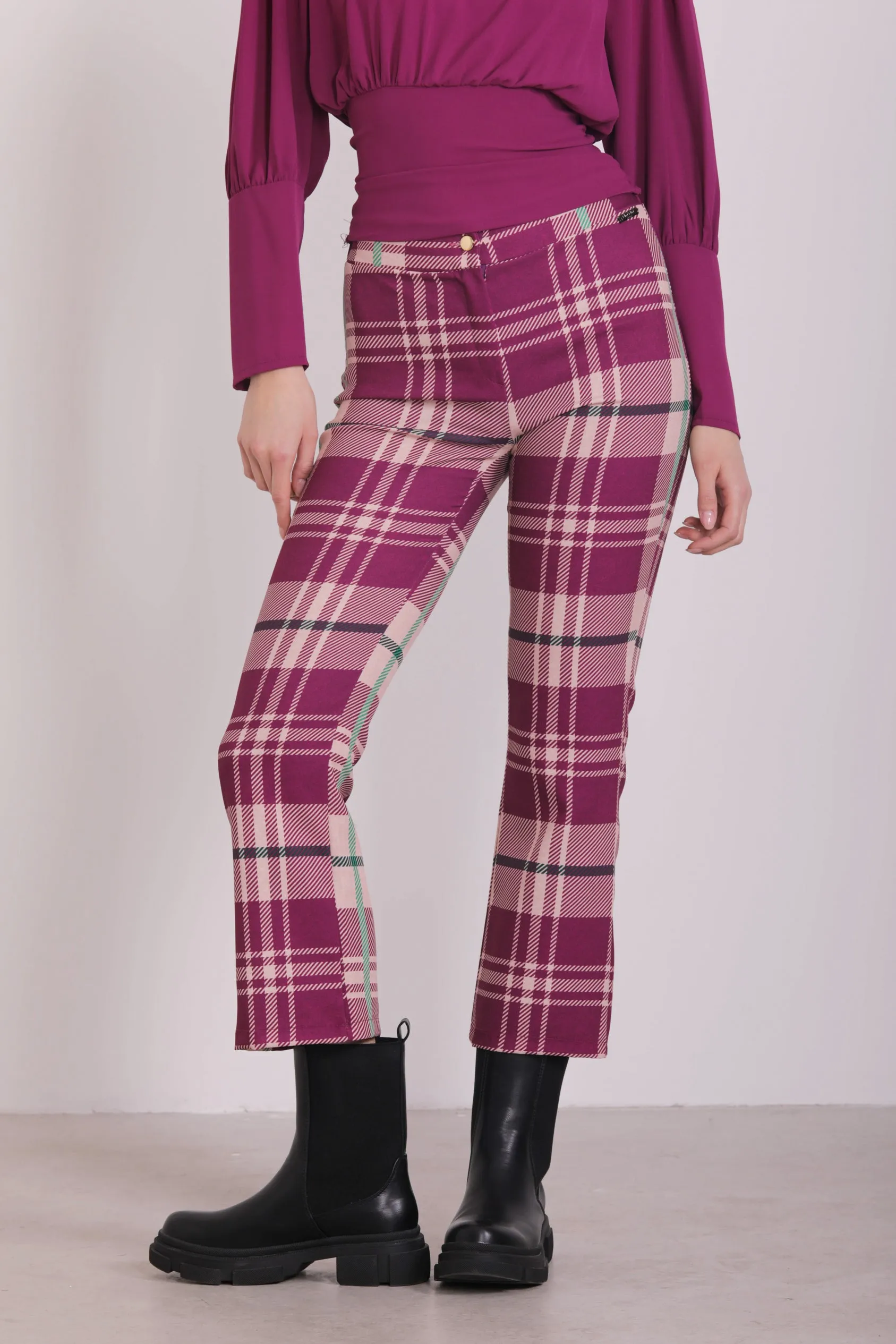 PANTALONE CROPPED FLARE FANTASIA CHECK