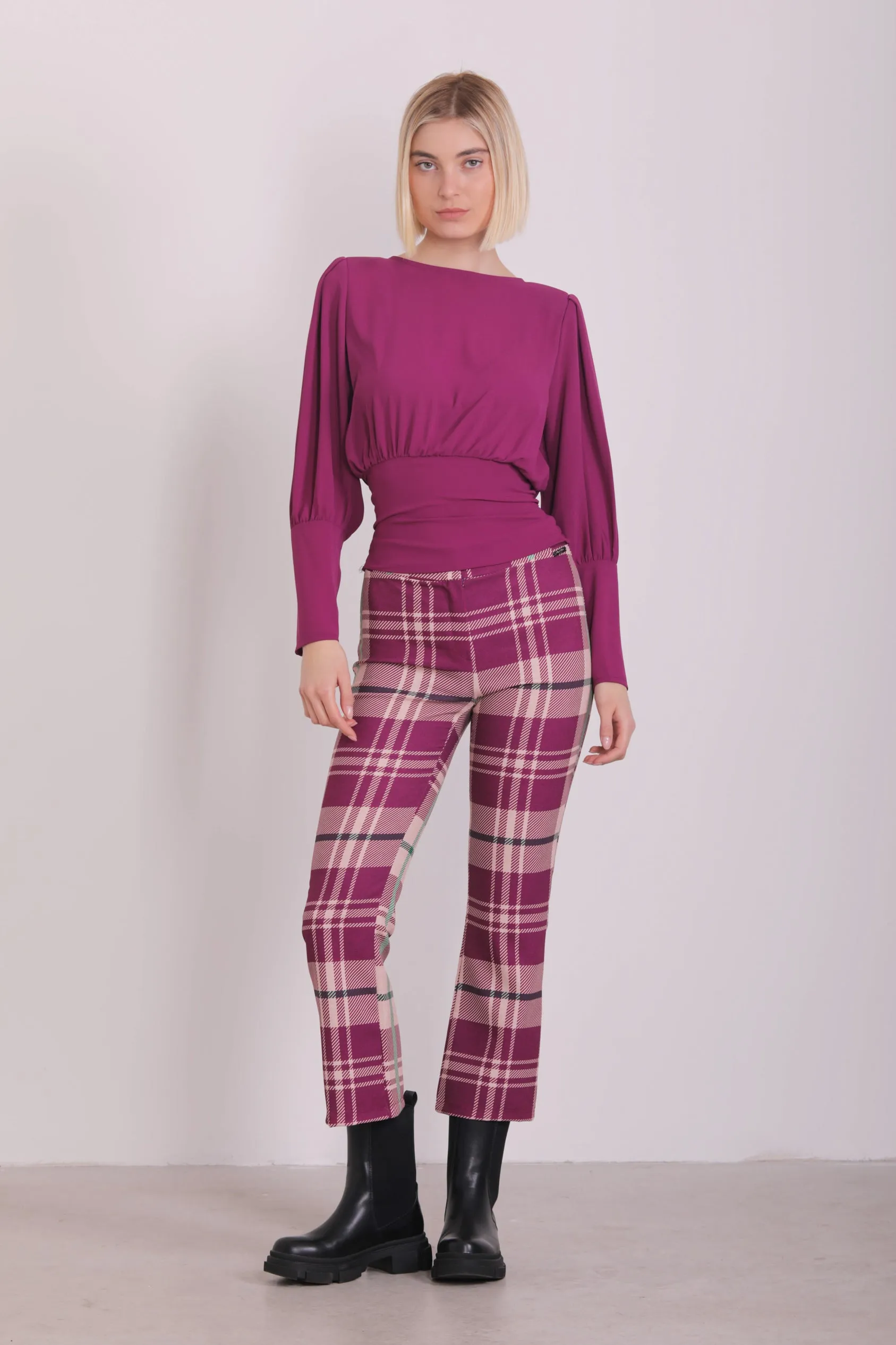 PANTALONE CROPPED FLARE FANTASIA CHECK