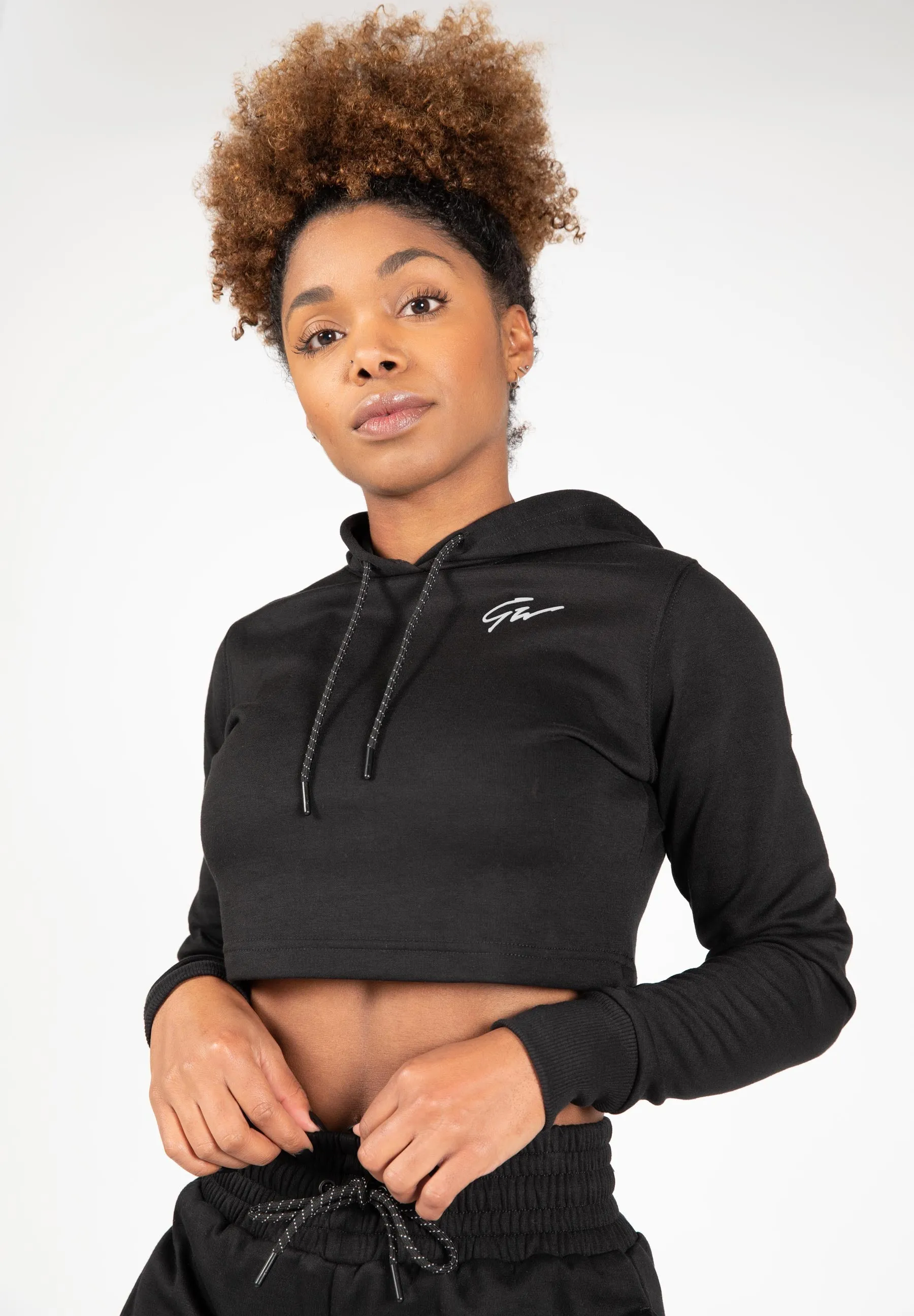 Pixley Crop Top Hoodie - Black