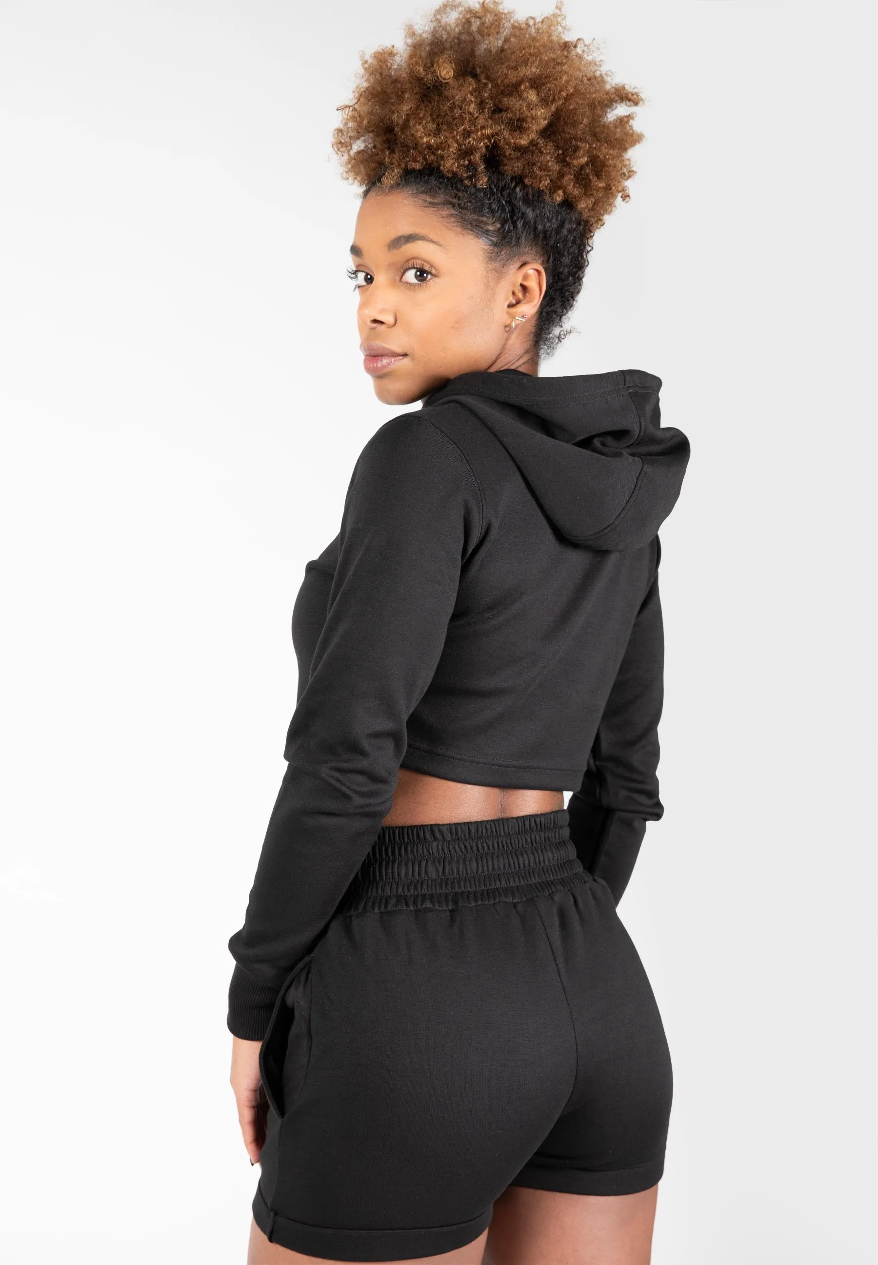 Pixley Crop Top Hoodie - Black