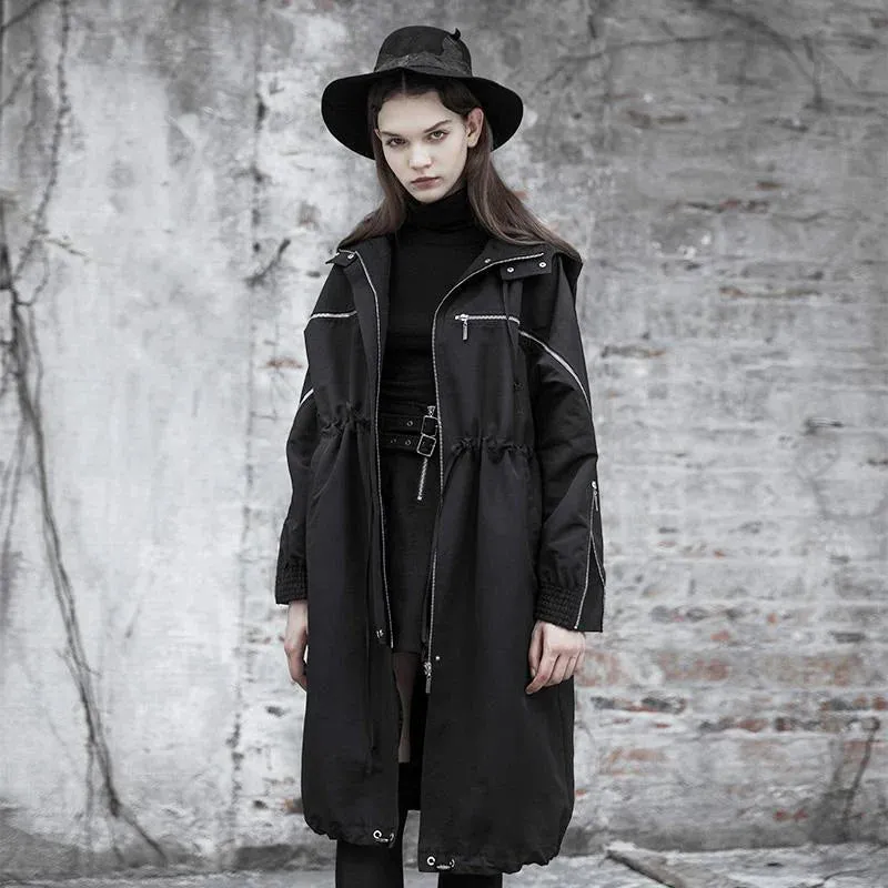 Punk Turn-down Collar Zipper Strappy Hooded Coat