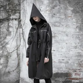 Punk Turn-down Collar Zipper Strappy Hooded Coat