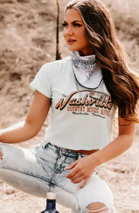 "Country Music Revue" Graphic Crop Tee (Mint Blue)