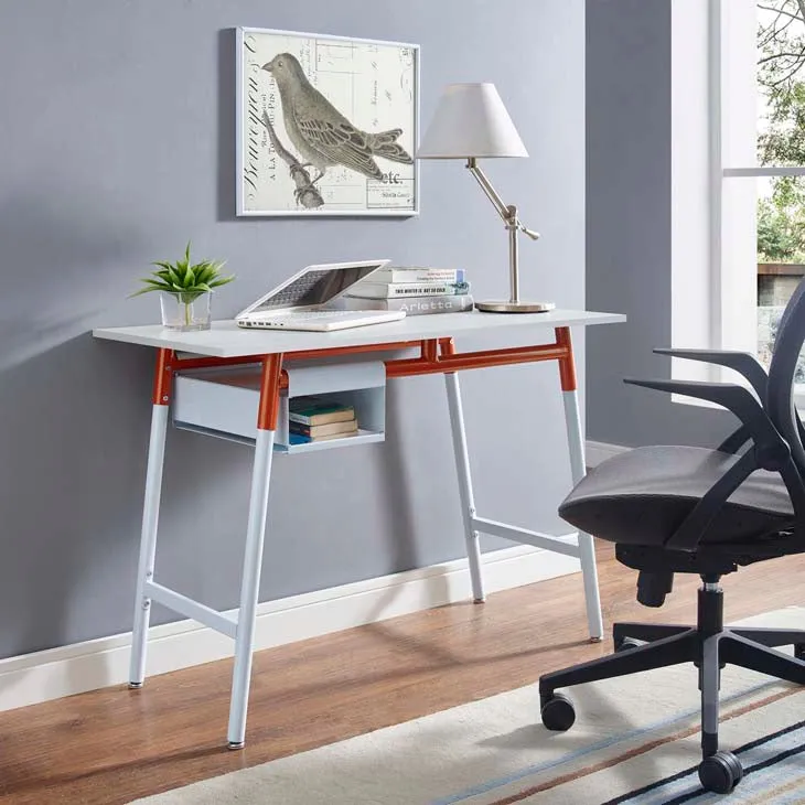 Respite wood writing desk in white orange