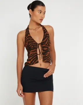 Roula Halter Top in Animal Drip Brown