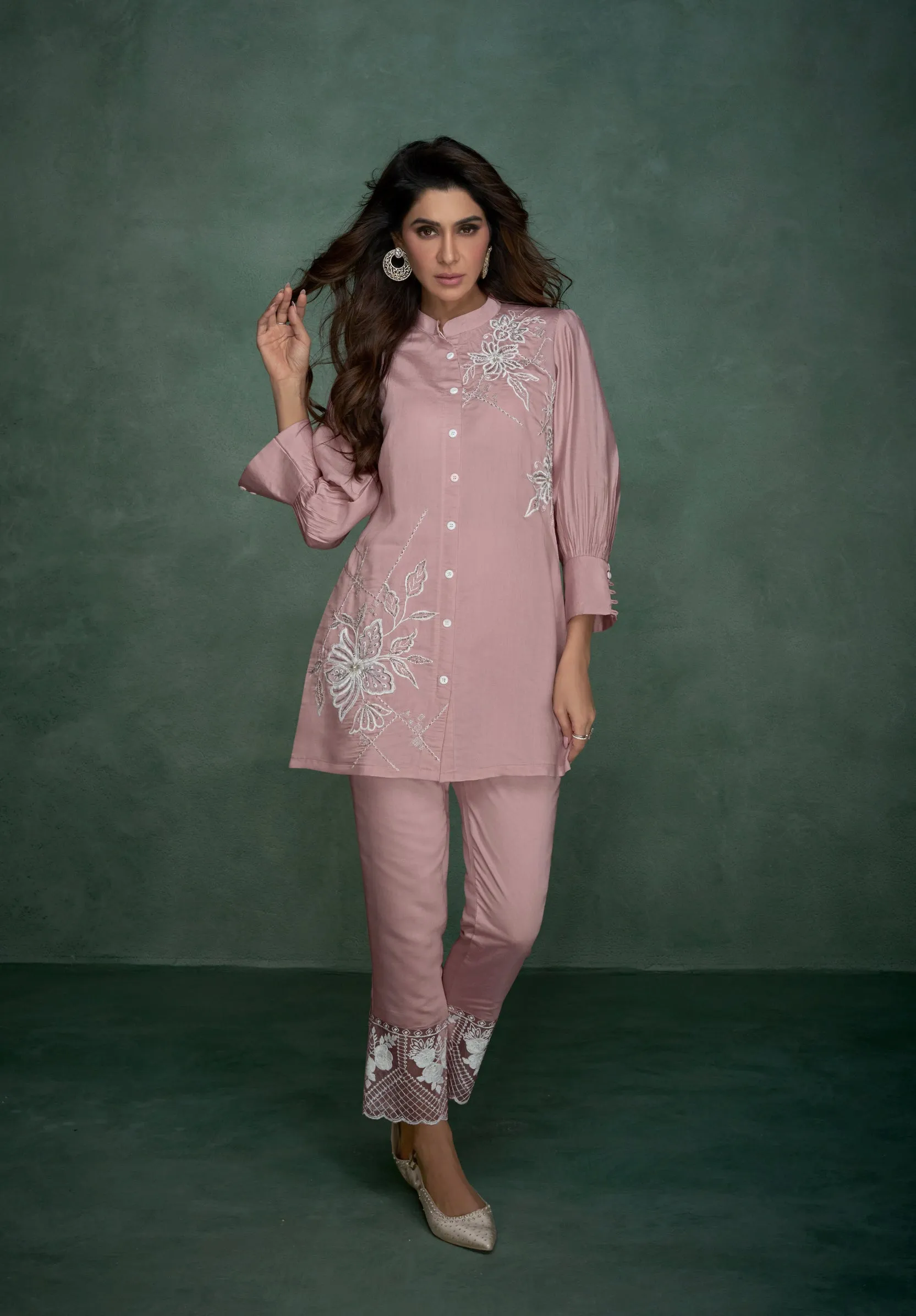 Selena Flamingo Embroidery Co-ord Set