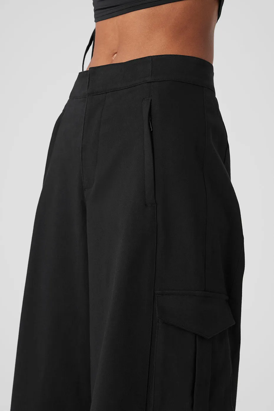 Show Off Cargo Wide Leg Trouser (Long) - Black