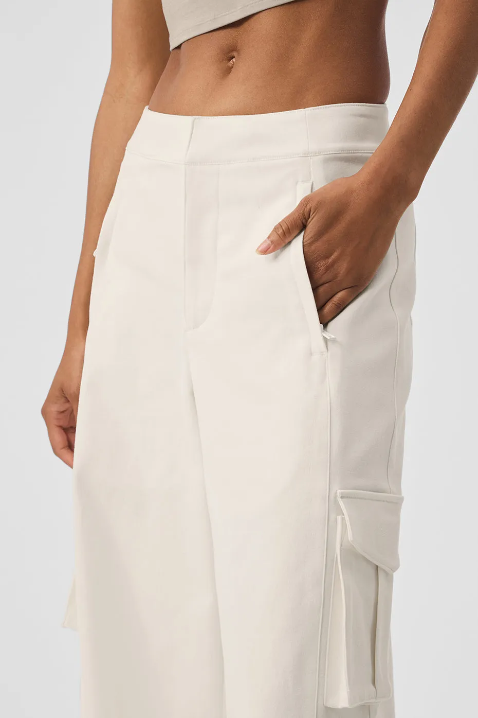 Show Off Cargo Wide Leg Trouser (Long) - Ivory