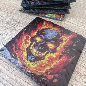 Skull Slate Coasters - Flame Skull #1