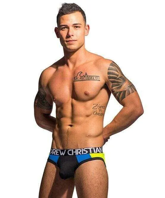 SMALL Andrew Christian Brief Racer Mesh Briefs Slip Black 90700 17