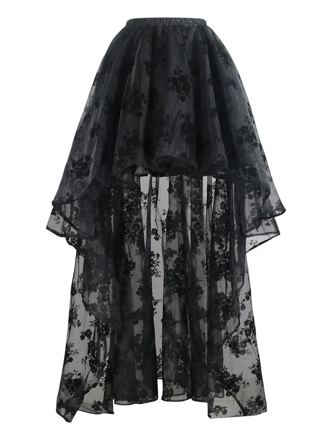 Steampunk Gothic Irregular Floral Print High Low Party Skirt