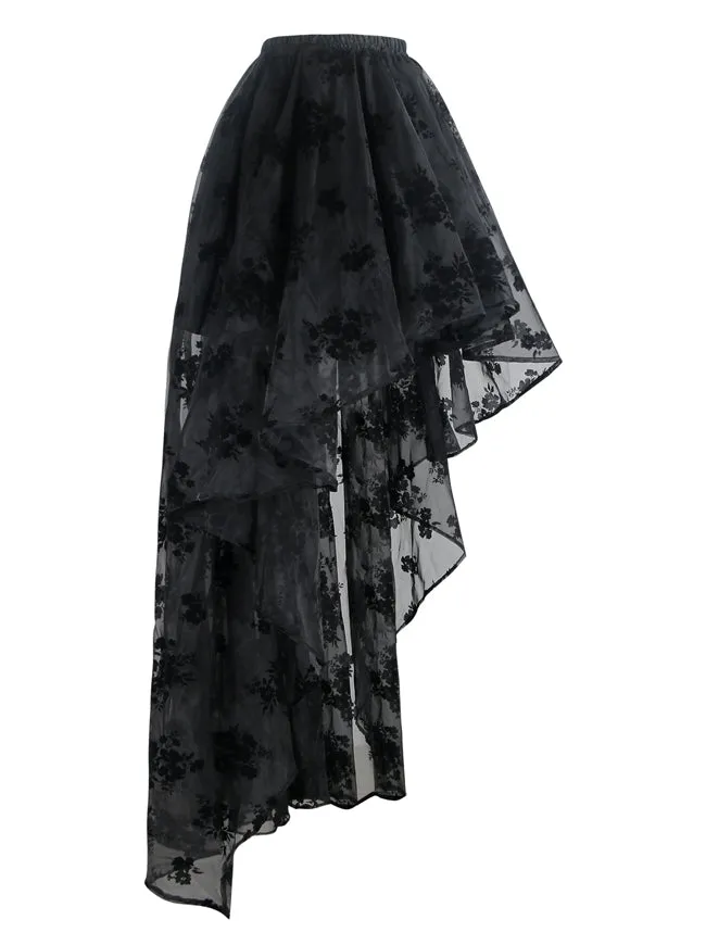 Steampunk Gothic Irregular Floral Print High Low Party Skirt