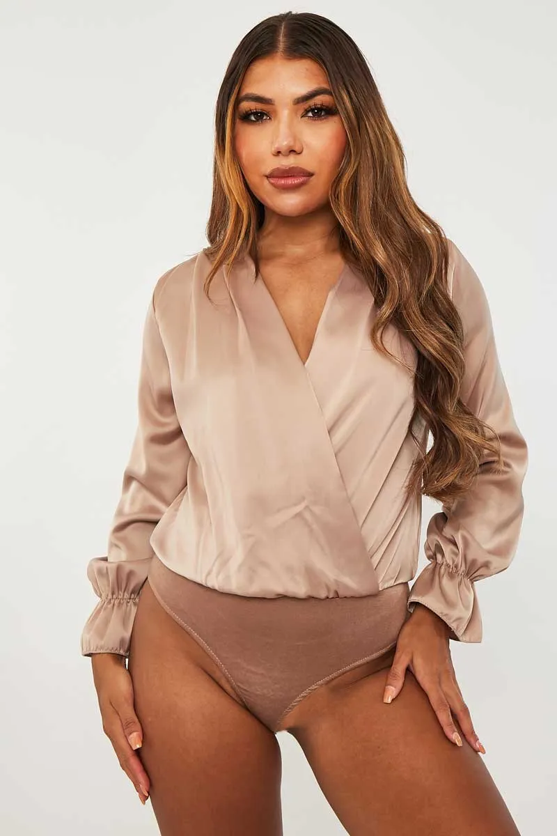 Stone Satin Plunge Wrap Bodysuit - Penelopi