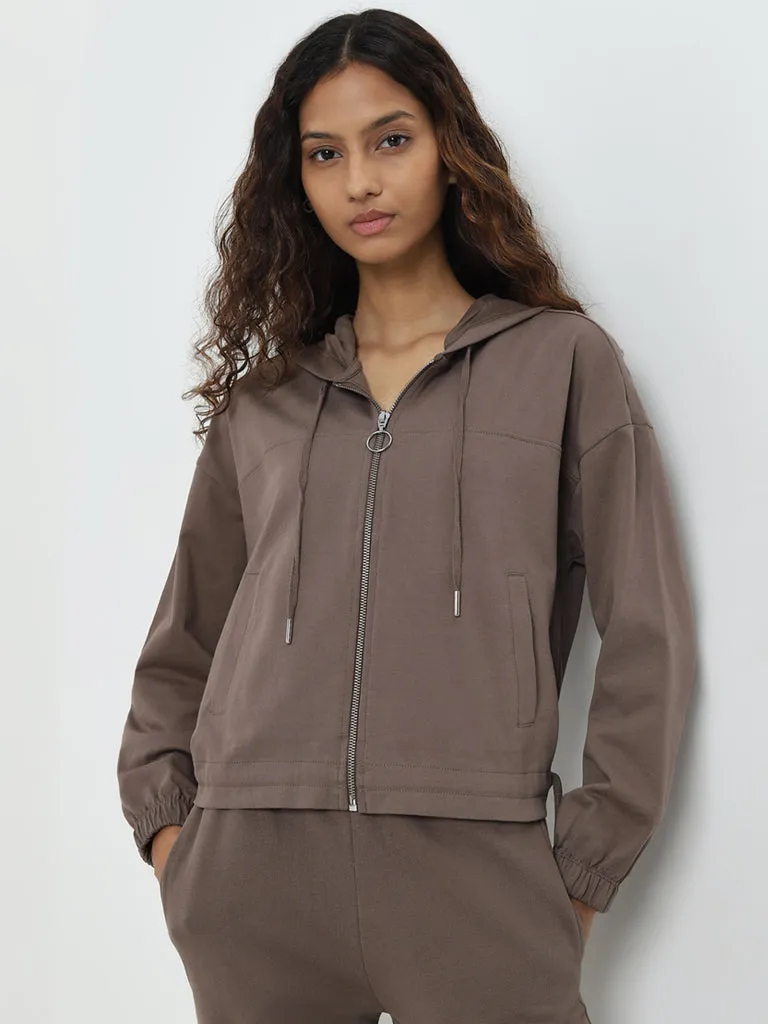 Studiofit Brown Hooded Cotton Jacket