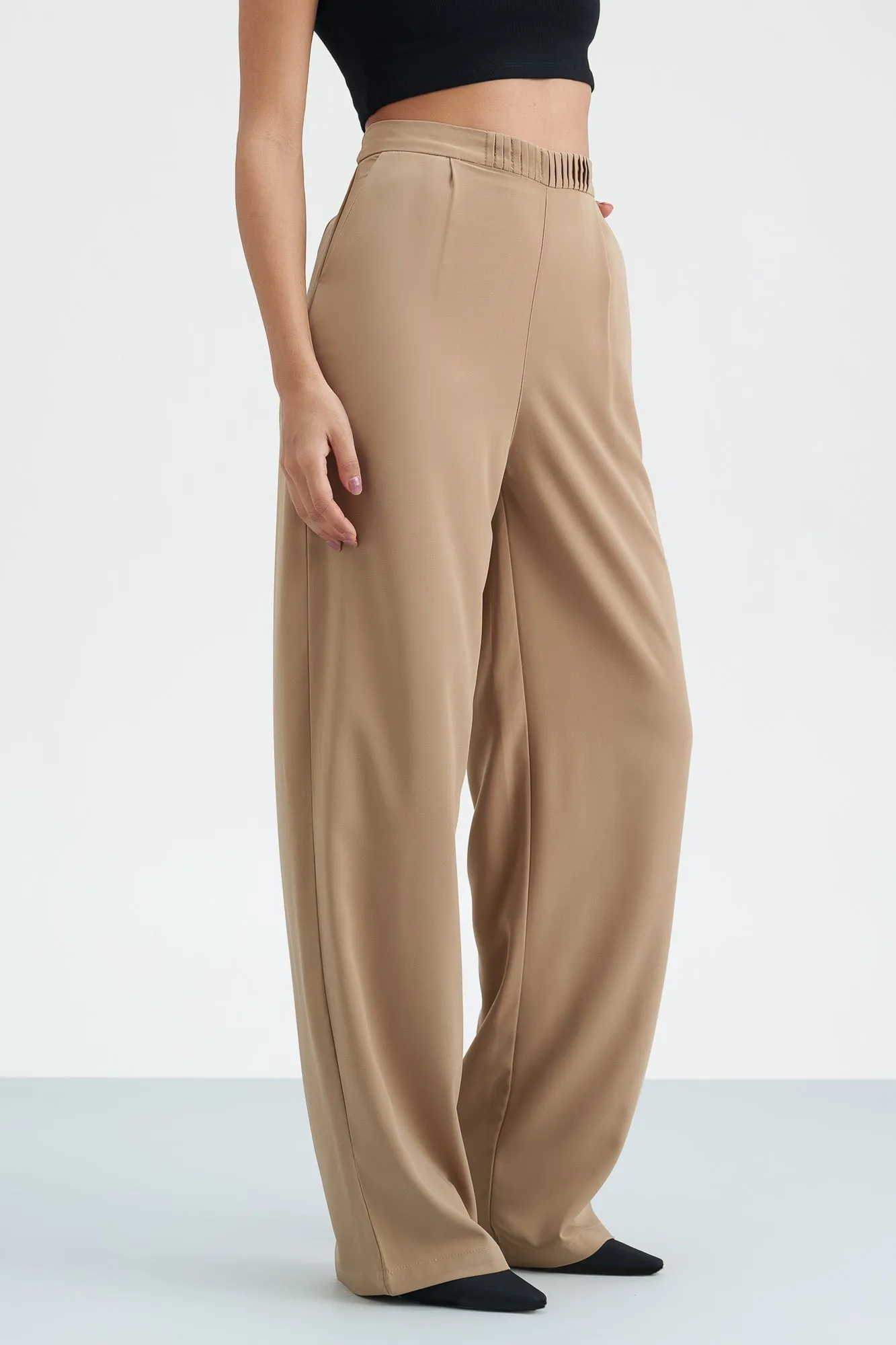 Taupe Bliss Pleated Waistband Korean Pants