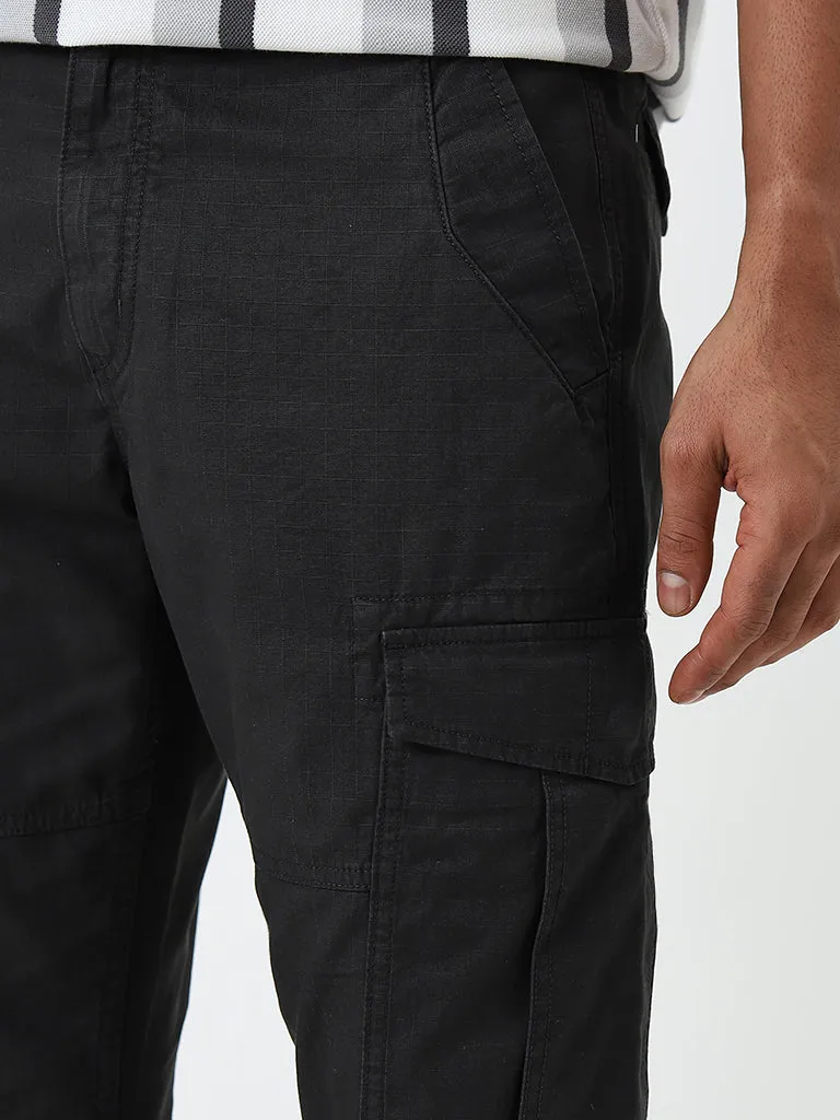 WES Casuals Black Relaxed-Fit Mid-Rise Cotton Trousers