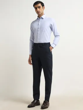 WES Formals Navy Relaxed-Fit Mid-Rise Trousers