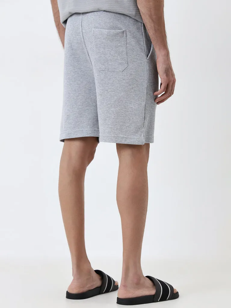 WES Lounge Grey Mid-Rise Relaxed-Fit Cotton Blend Shorts