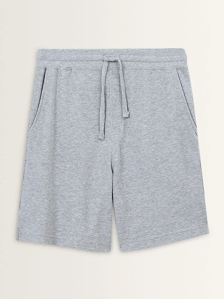 WES Lounge Grey Mid-Rise Relaxed-Fit Cotton Blend Shorts